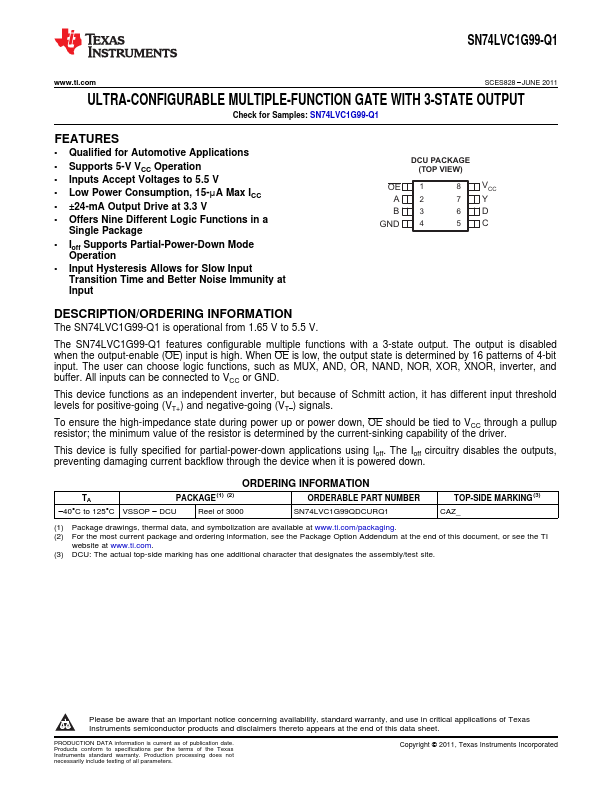 <?=SN74LVC1G99-Q1?> डेटा पत्रक पीडीएफ