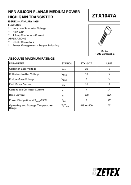 ZTX1047A Zetex Semiconductors