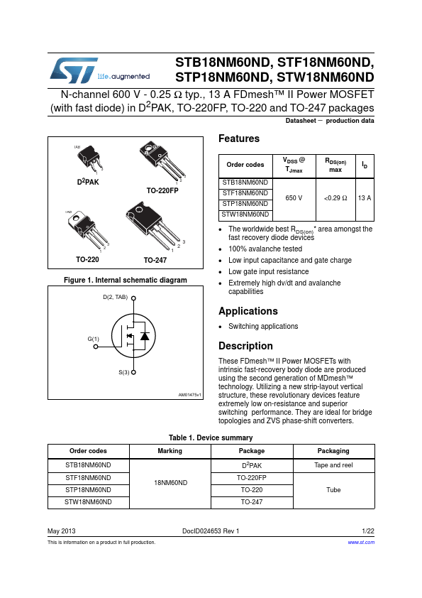 <?=STB18NM60ND?> डेटा पत्रक पीडीएफ