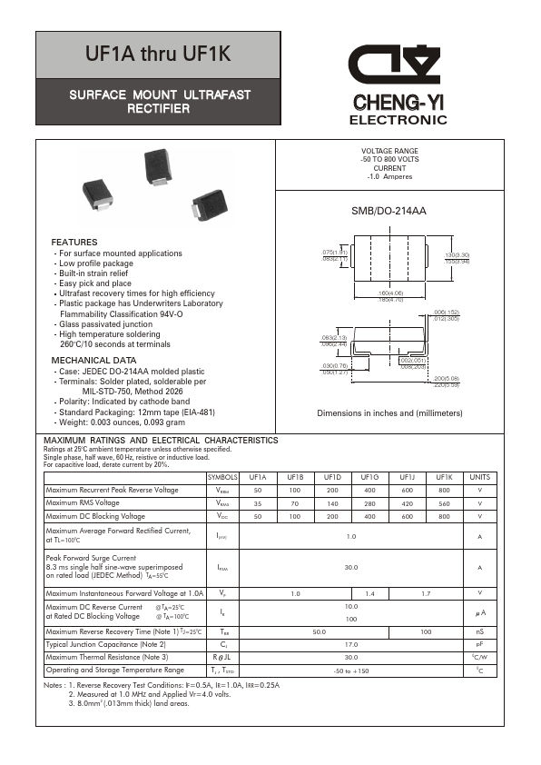 UF1G Datasheet, ULTRAFAST RECTIFIER.