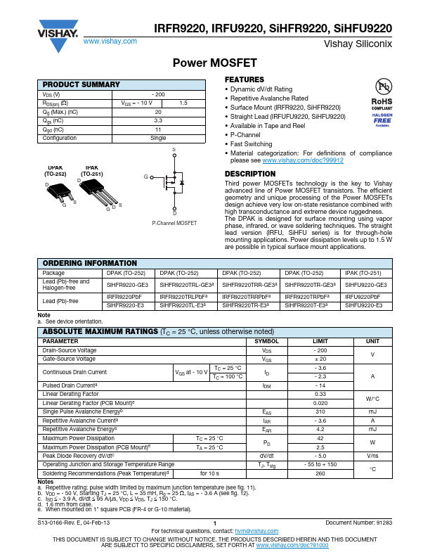 IRFU9220 Vishay Siliconix