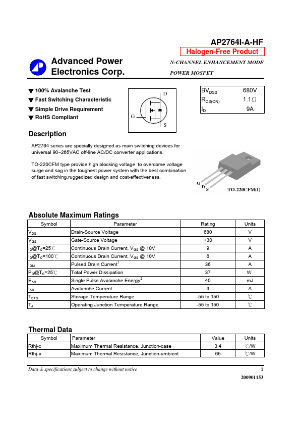 AP2764I-A-HF Advanced Power Electronics