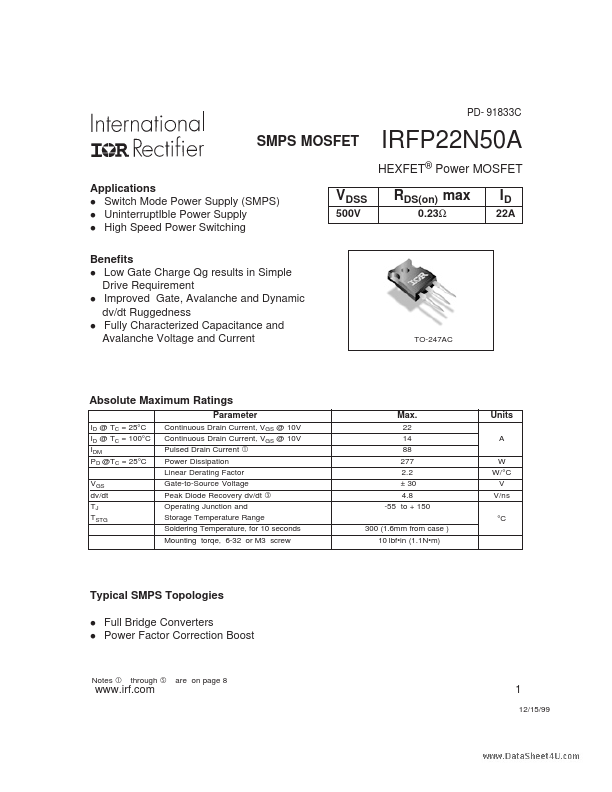 IRFP22N50A International Rectifier