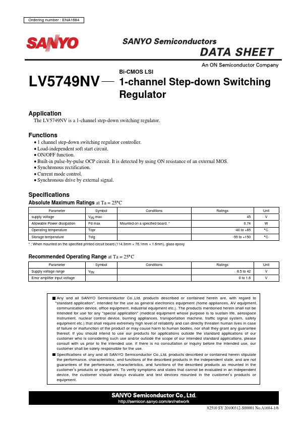 LV5749NV Sanyo Semicon Device