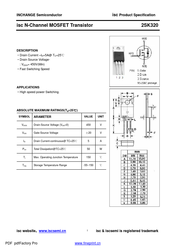 2SK320 Inchange Semiconductor