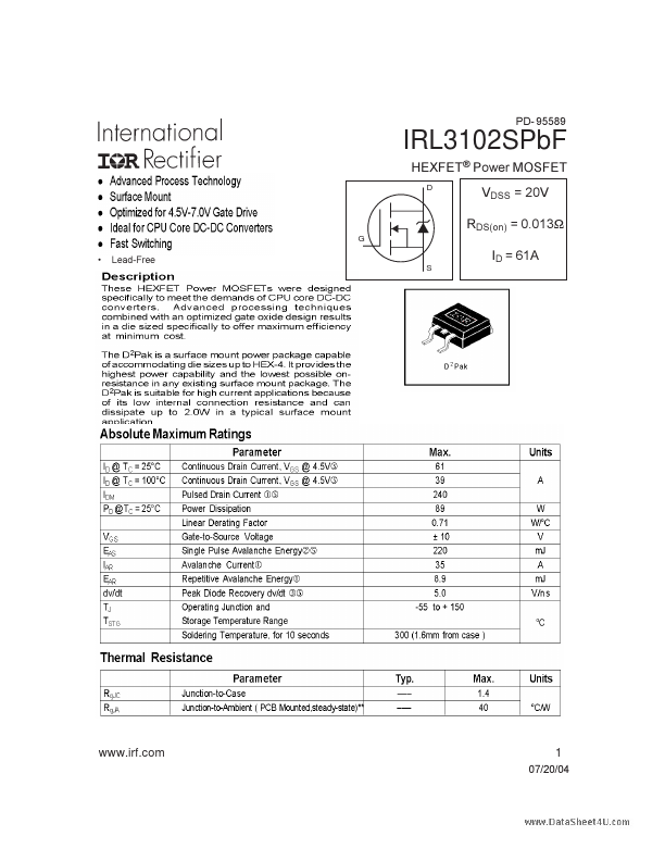 IRL3102SPBF International Rectifier