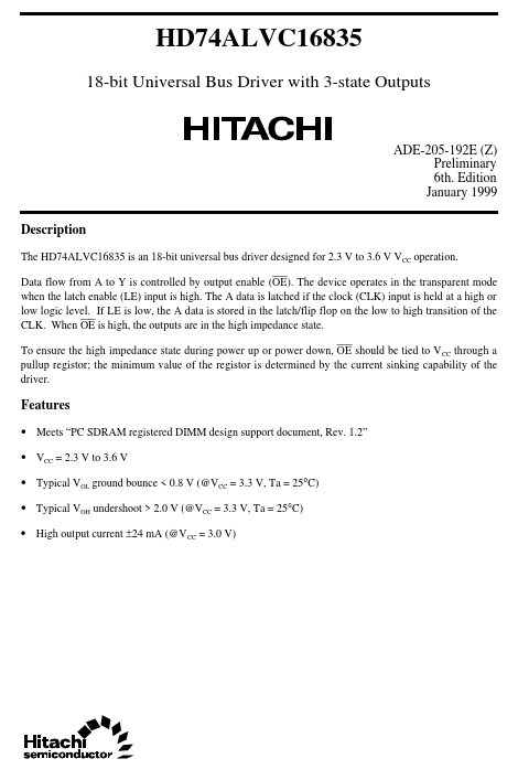 HD74ALVC16835 Hitachi Semiconductor