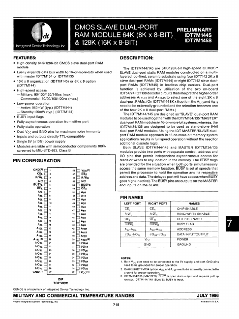 <?=IDT7M145S?> डेटा पत्रक पीडीएफ