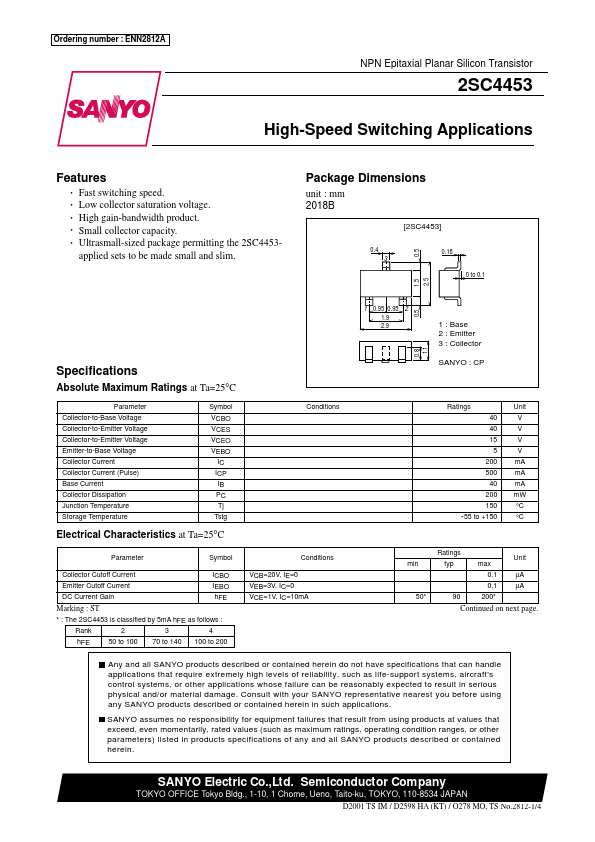 2SC4453 Sanyo Semicon Device