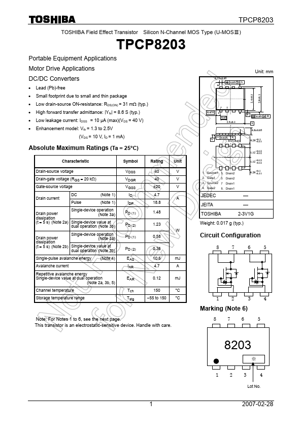 TPCP8203 Toshiba Semiconductor