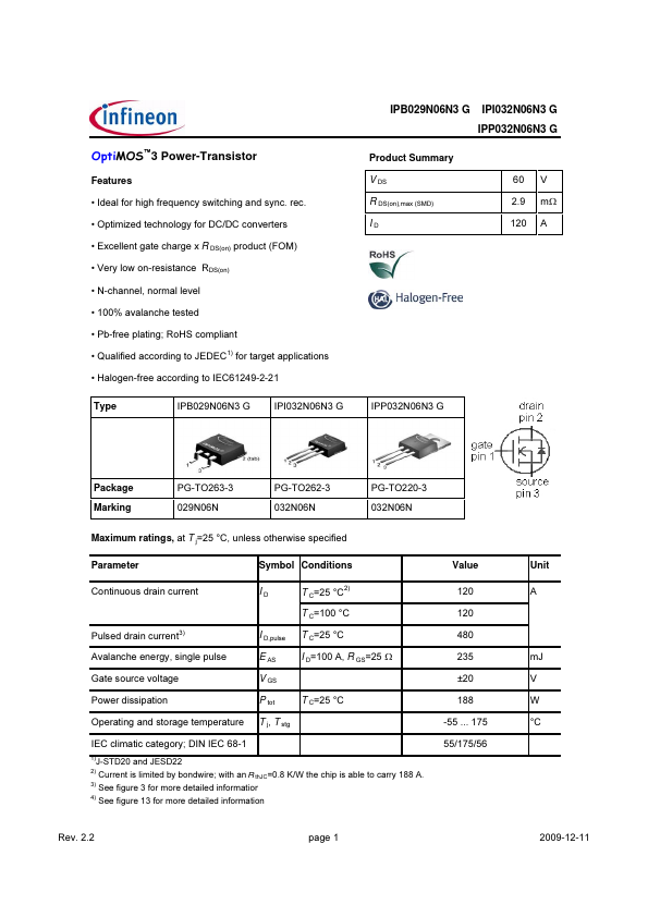 IPB029N06N3G Infineon Technologies