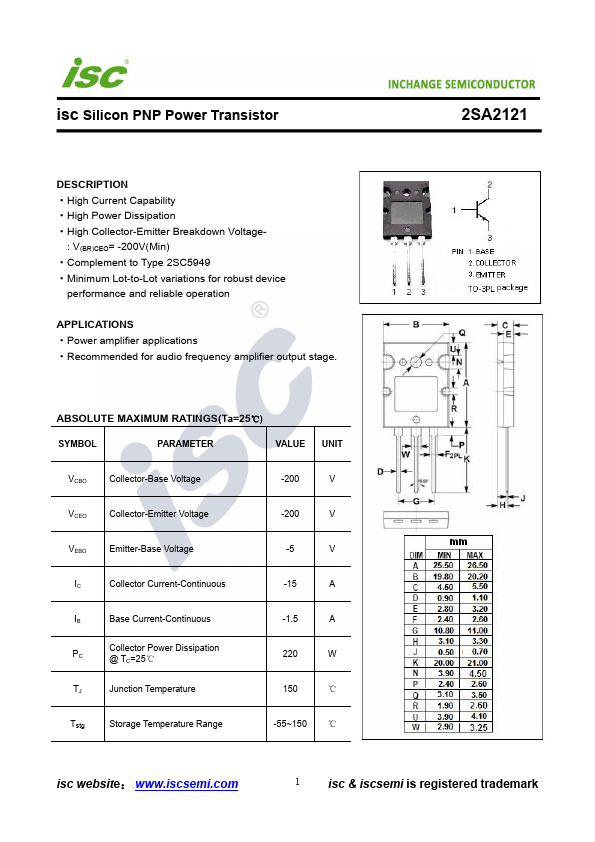 2SA2121 Inchange Semiconductor