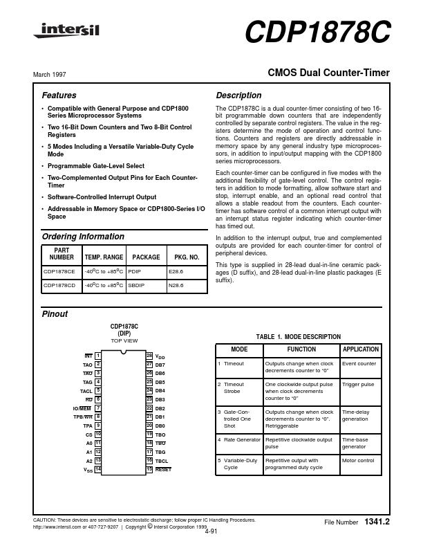 CDP1878C Intersil Corporation