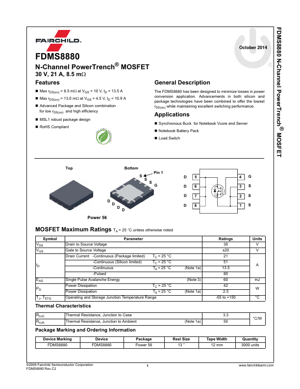 FDMS8880 Fairchild Semiconductor