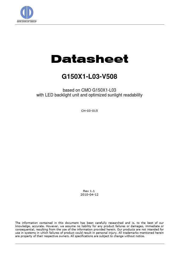 G150X1-L03-V508 Data Display