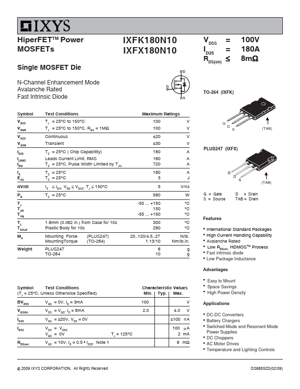 <?=IXFK180N10?> डेटा पत्रक पीडीएफ