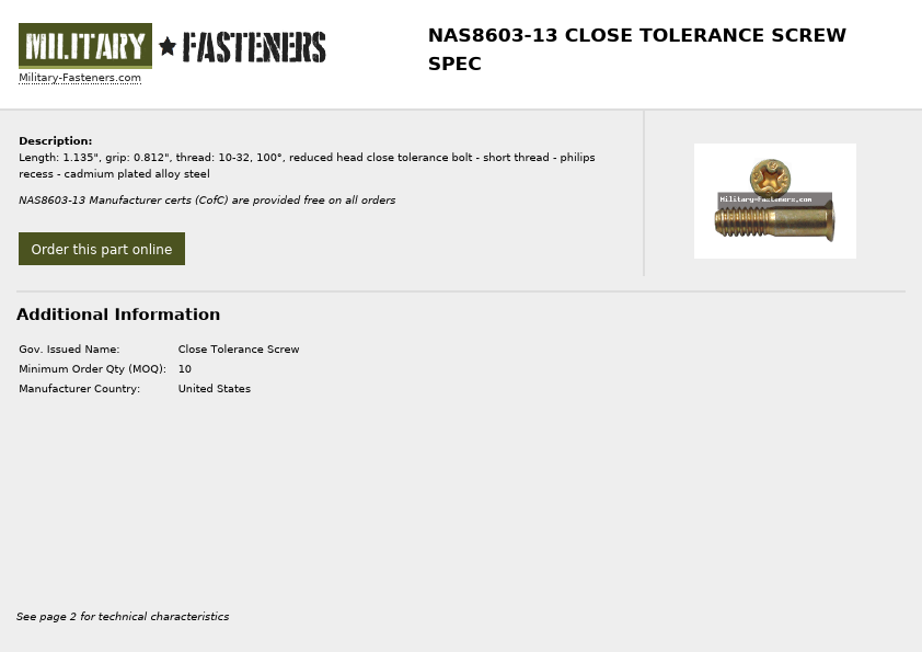 NAS8603-13 Military-Fasteners