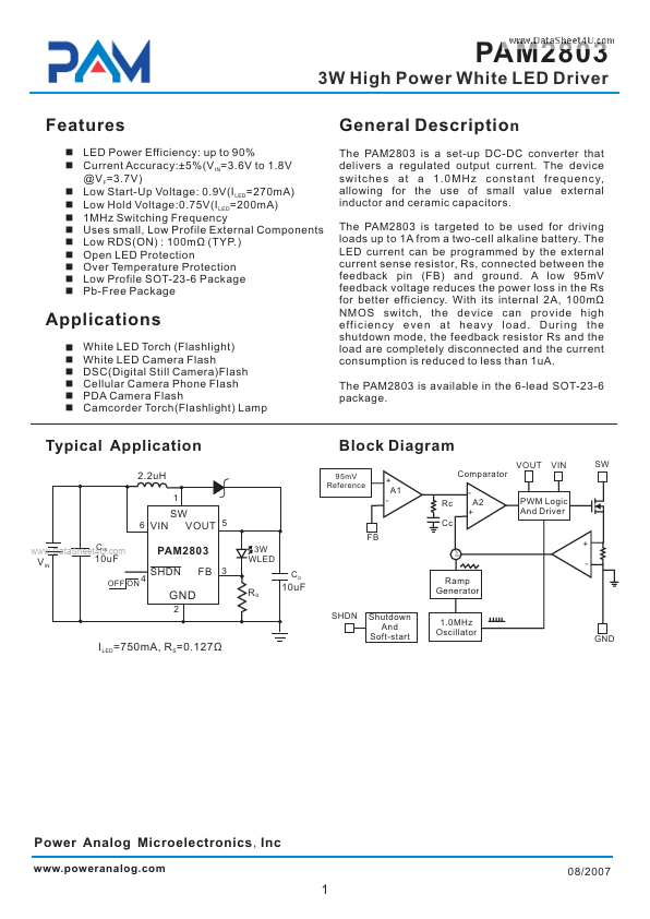 PAM2803 Power Analog Micoelectronics