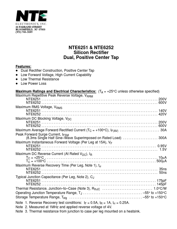 NTE6251 NTE Electronics