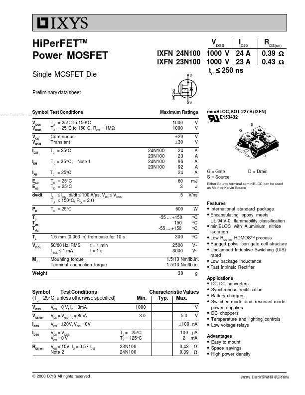 <?=IXFN23N100?> डेटा पत्रक पीडीएफ