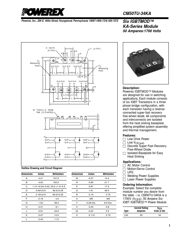 CM50TU-34KA Powerex Power Semiconductors