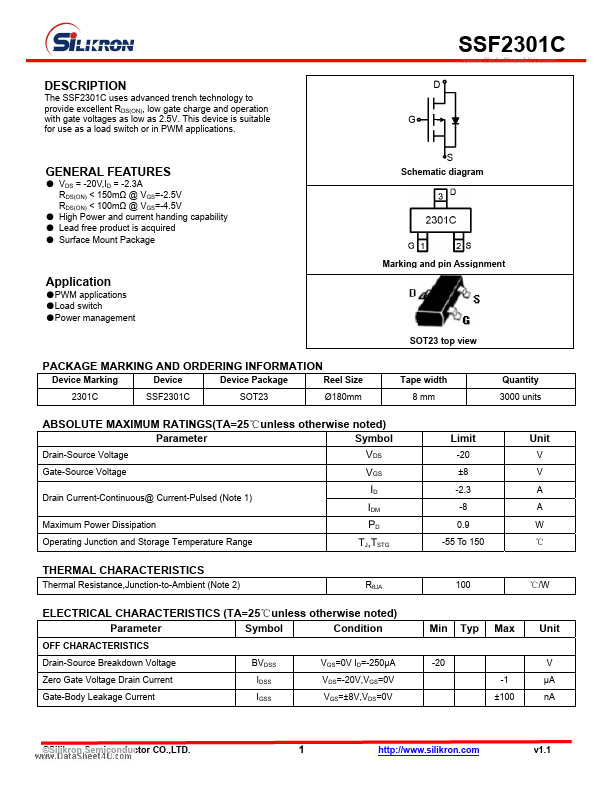 SSF2301C Silikron Semiconductor Co