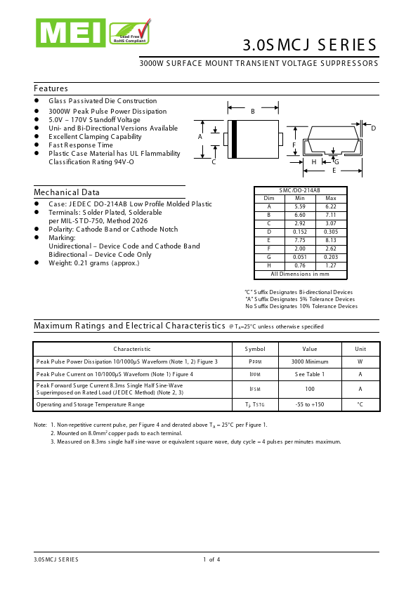 3.0SMCJ7.0C MEI