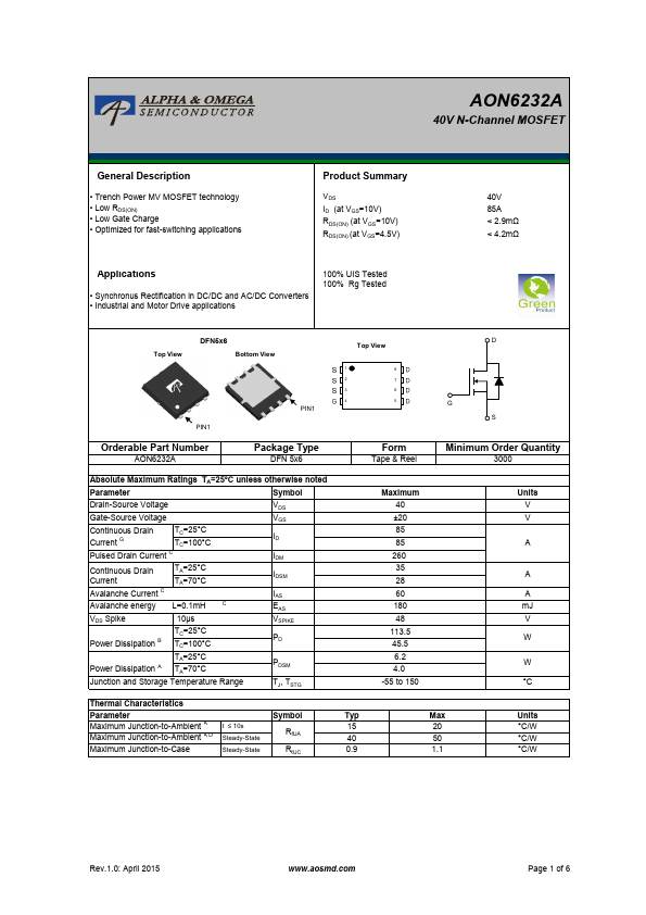 AON6232A Alpha & Omega Semiconductors