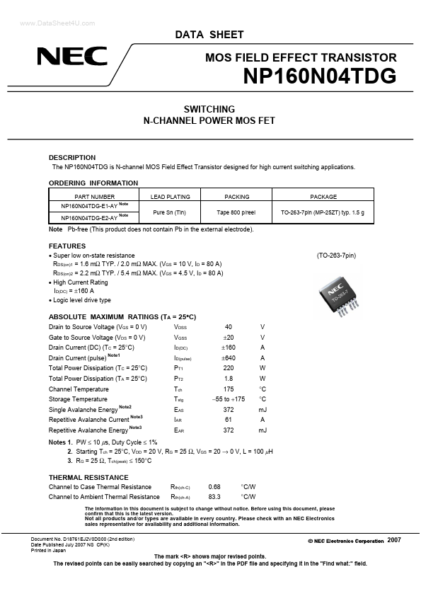 <?=NP160N04TDG?> डेटा पत्रक पीडीएफ