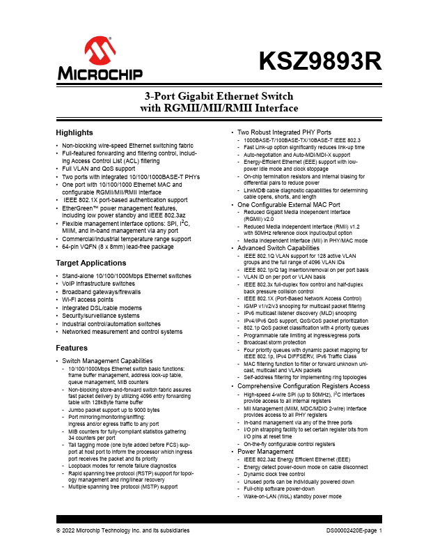 KSZ9893R Microchip