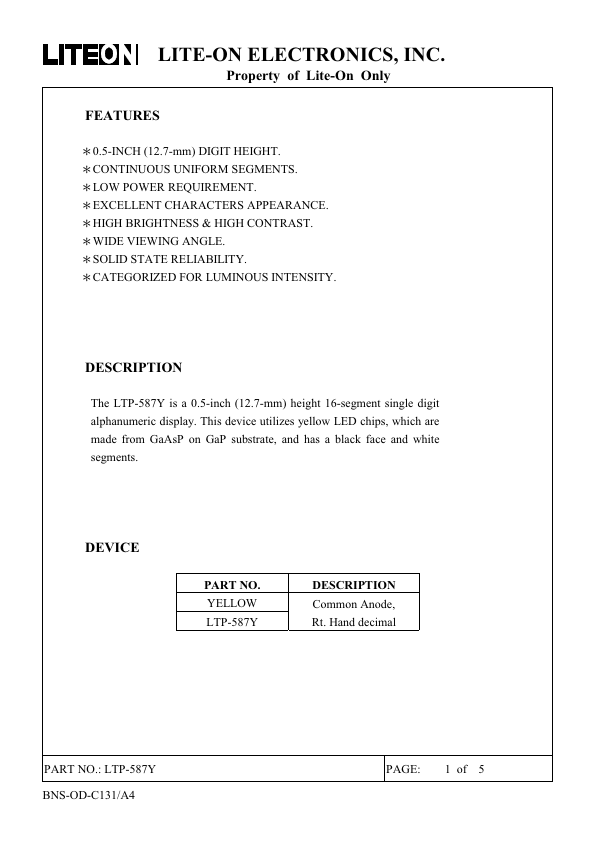 LTP-587Y LITE-ON Electronics