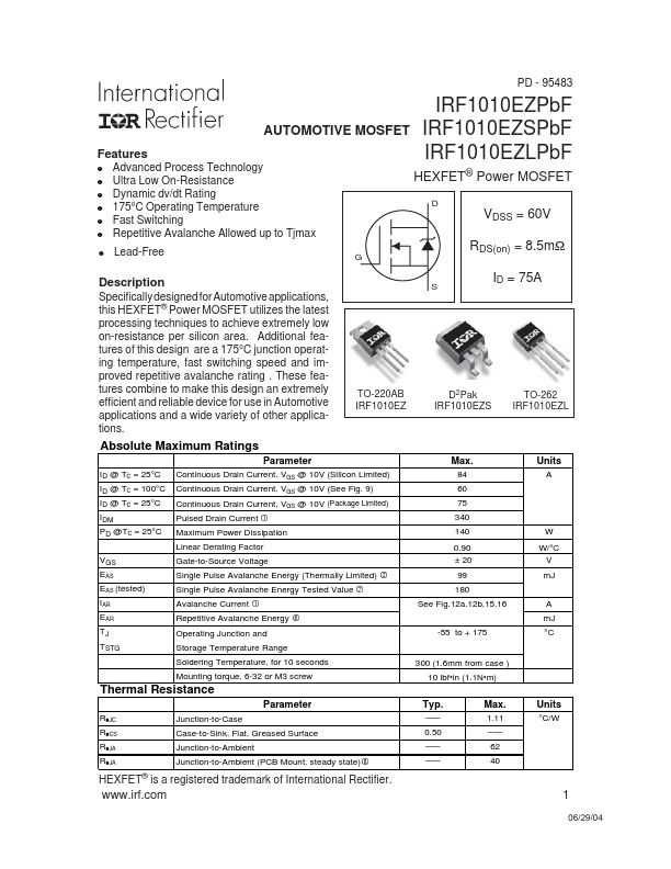 IRF1010EZS International Rectifier