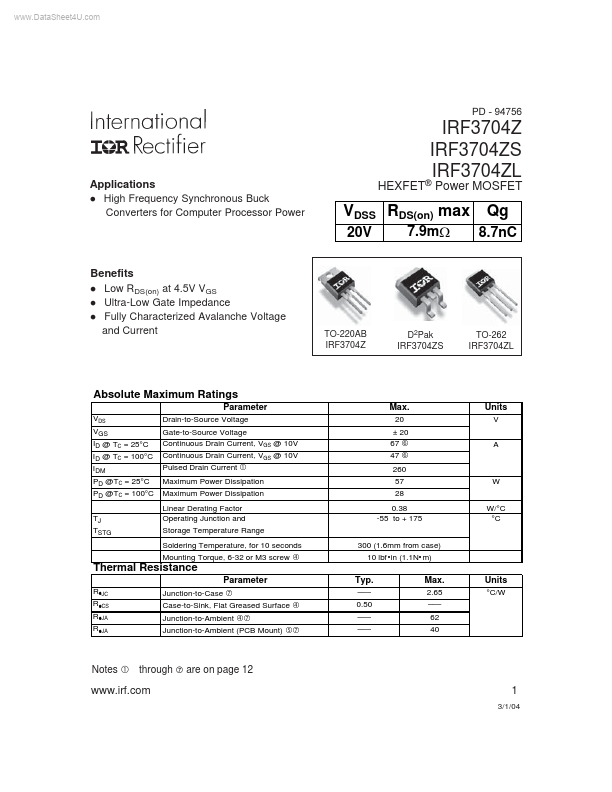IRF3704Z International Rectifier