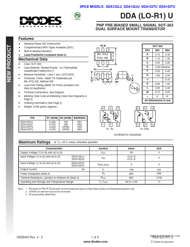 DDA122TU Diodes Incorporated