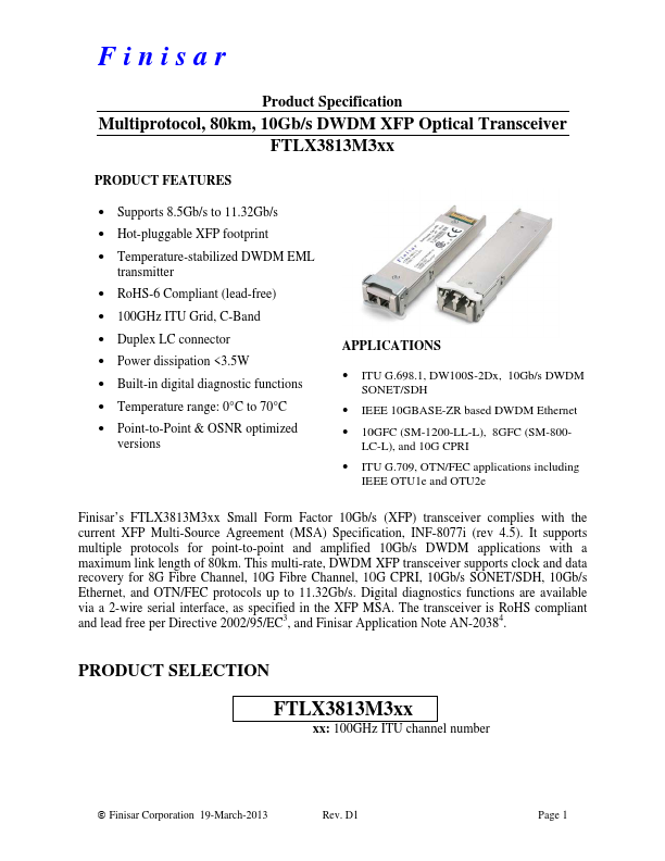 FTLX3813M327P Finisar Corporation