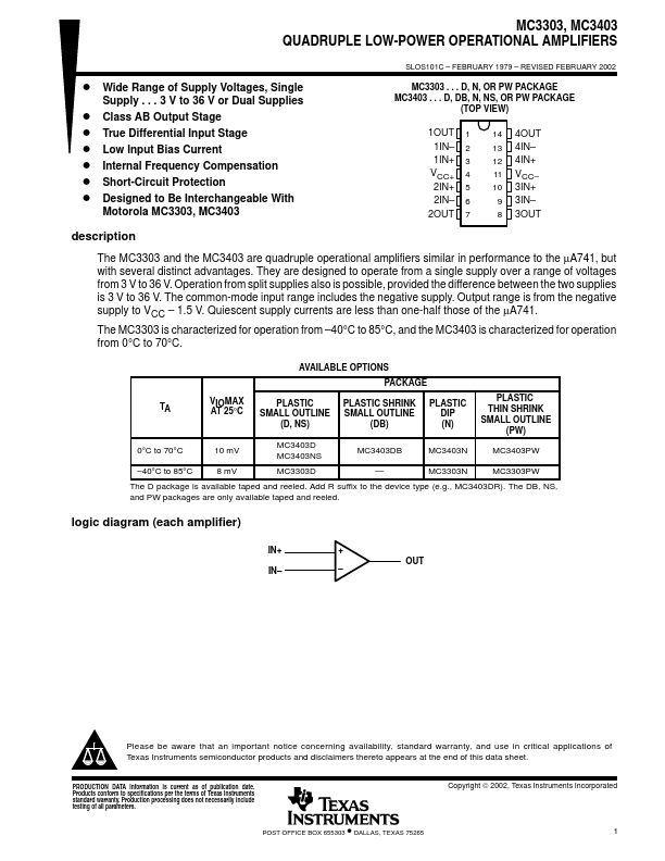 MC3403 Texas Instruments