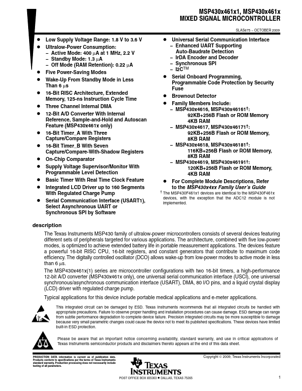 <?=MSP430F4616?> डेटा पत्रक पीडीएफ