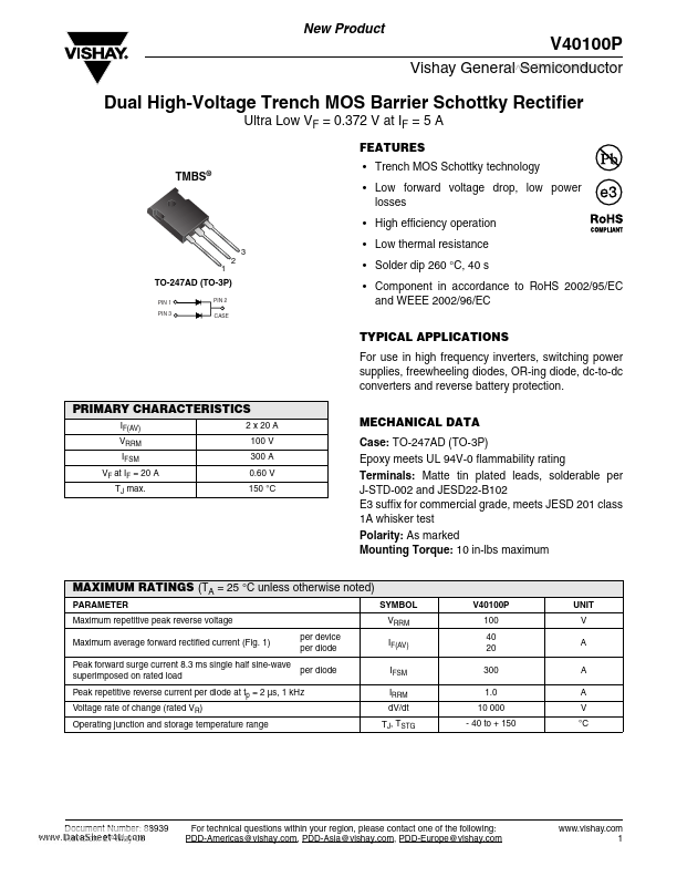 V40100P Vishay Siliconix