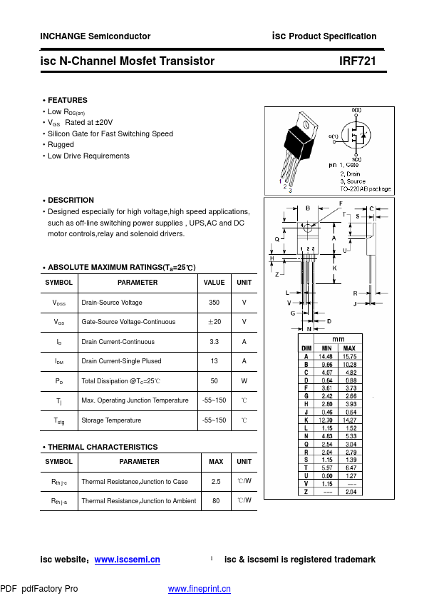 IRF721 Inchange Semiconductor