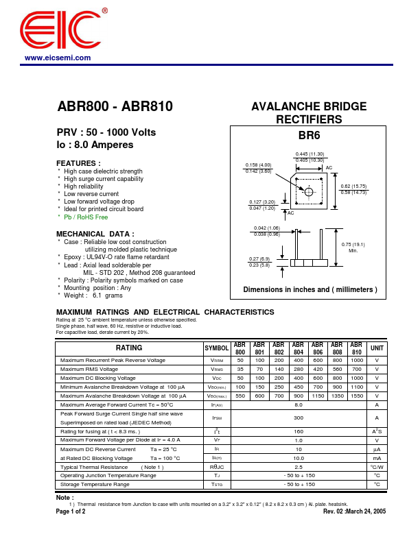 ABR806 EIC discrete Semiconductors