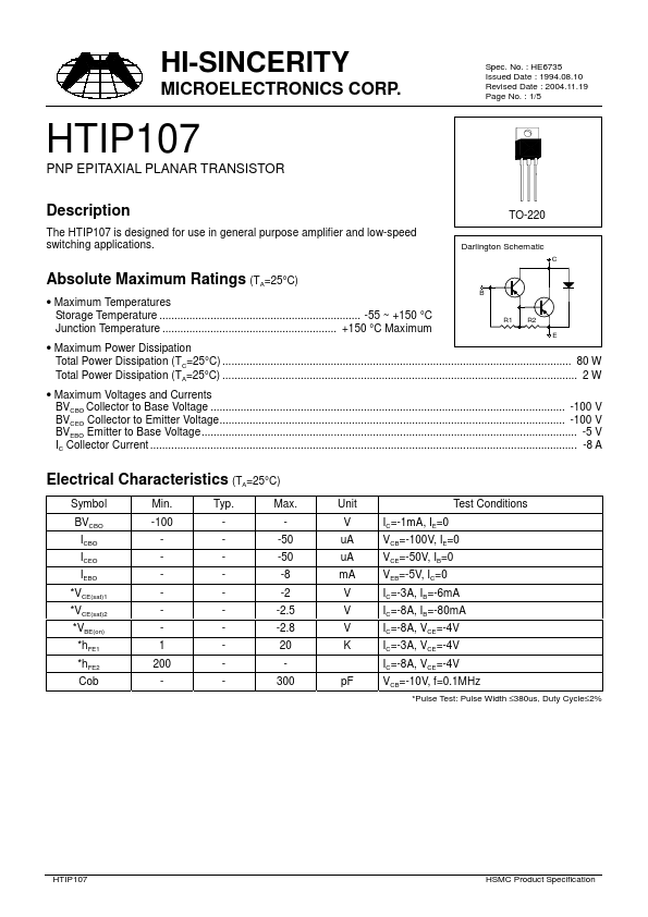 HTIP107 Hi-Sincerity Mocroelectronics