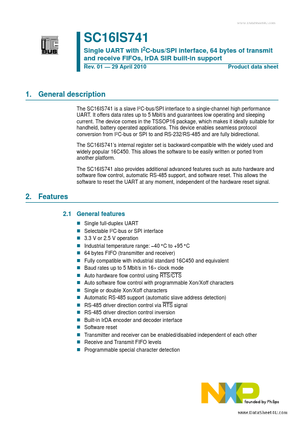 <?=SC16IS741?> डेटा पत्रक पीडीएफ