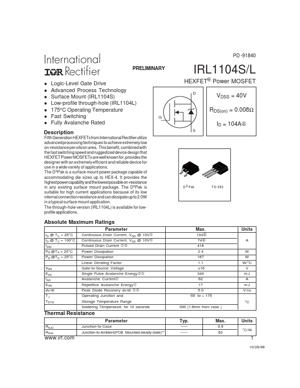 IRL1104L International Rectifier