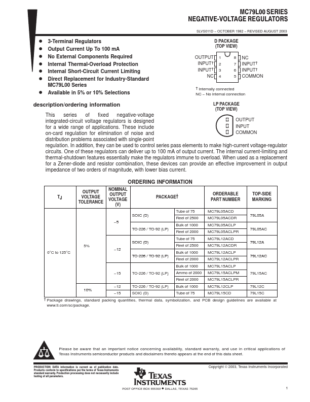 MC79L12A Texas Instruments