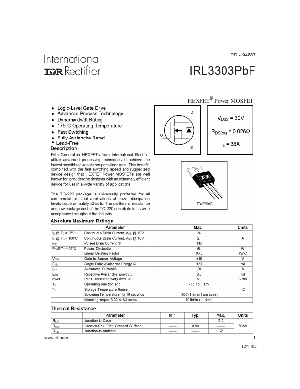 IRL3303PBF International Rectifier