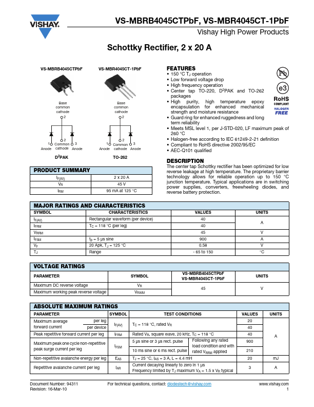 VS-MBR4045CT-1PbF