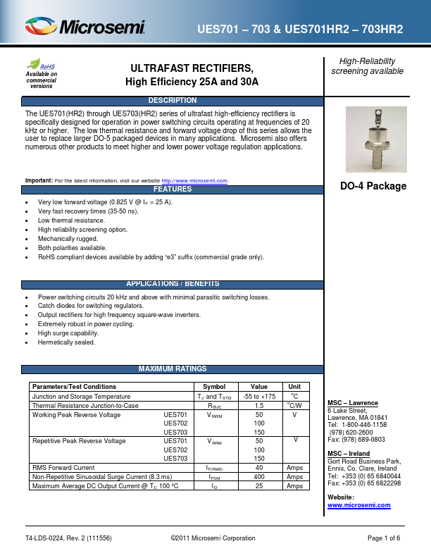 UES701HR2 Microsemi