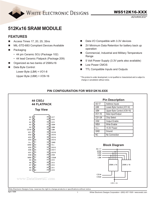 WS512K16-xxx White Electronic Designs Corporation