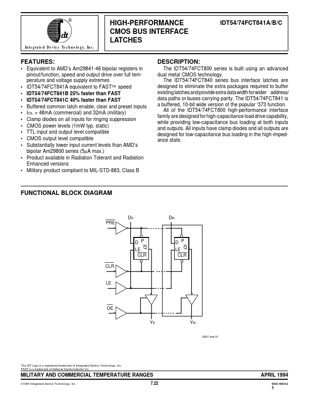 IDT54FCT841B Integrated Device