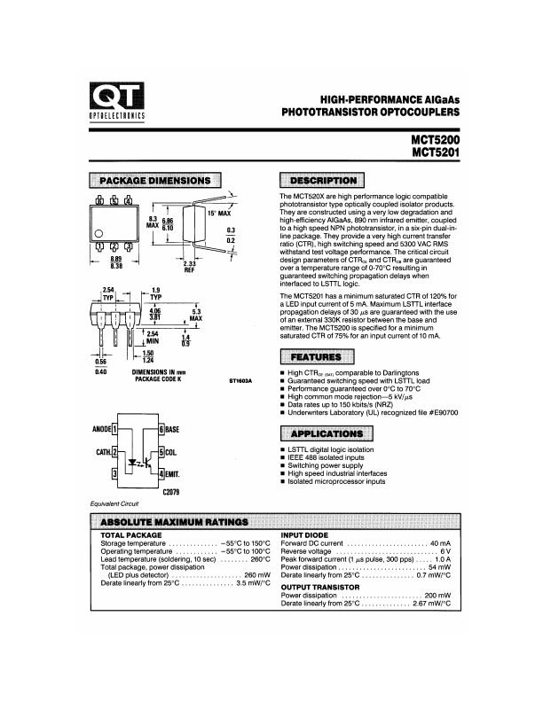 MCT5201 QT Optoelectronics